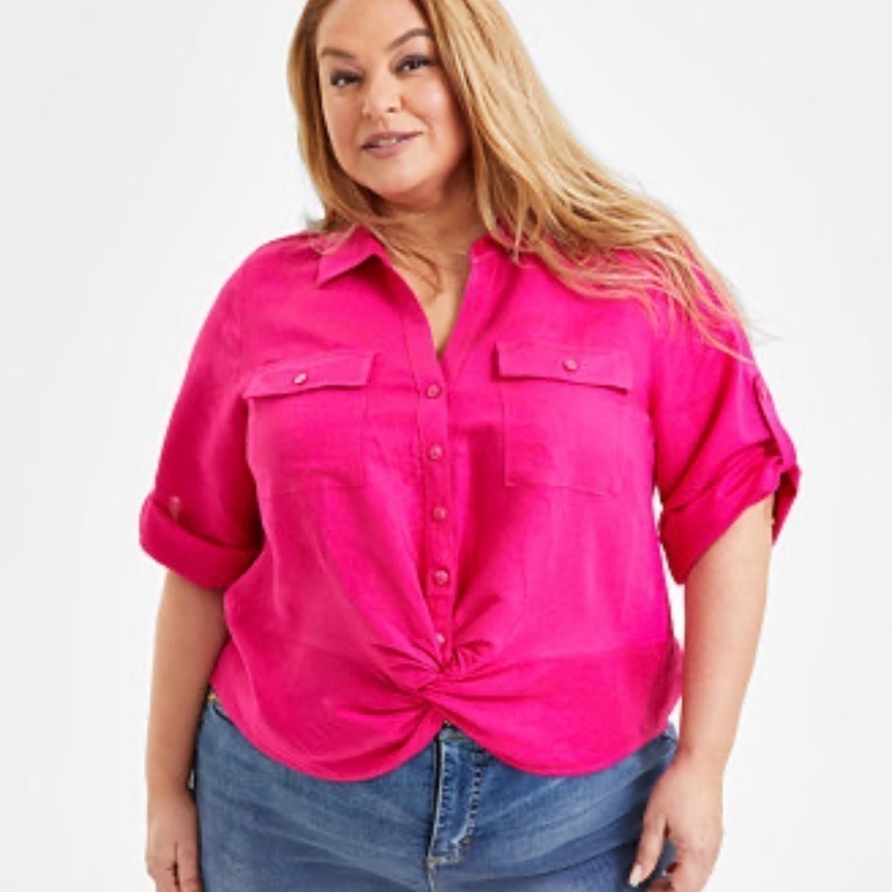 I.N.C. International Concepts Plus Size 100%
Linen Twist-Hem Shirt